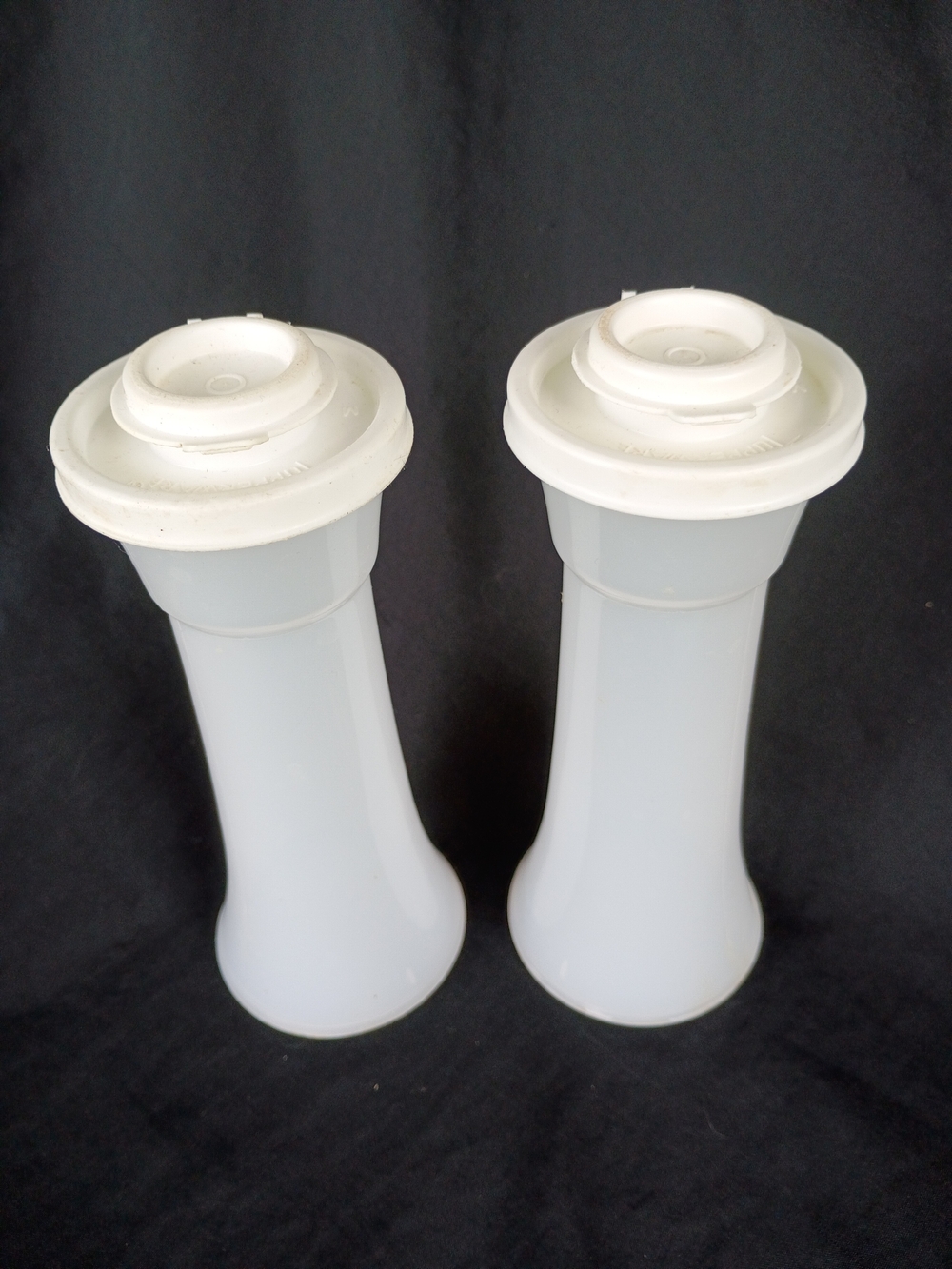 Classic Vintage Hourglass White Tupperware Salt and Pepper Shakers
